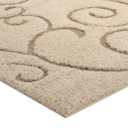 Burgeon Scrolling Vine 5x8 Shag Area Rug, Fabric, Multi Beige 15007
