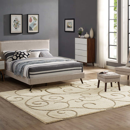 Burgeon Scrolling Vine 5x8 Shag Area Rug, Fabric, Multi Beige 15007