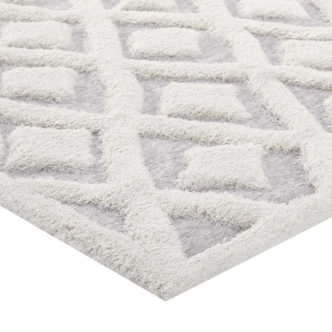 Morsel Abstract Diamond Lattice 5x8 Shag Area Rug, Fabric, Multi Grey Gray 15009
