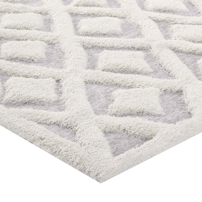 Morsel Abstract Diamond Lattice 5x8 Shag Area Rug, Fabric, Multi Grey Gray 15009