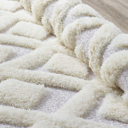 Morsel Abstract Diamond Lattice 5x8 Shag Area Rug, Fabric, Multi Grey Gray 15009