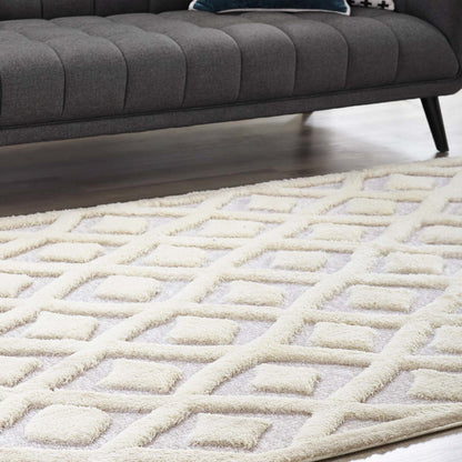Morsel Abstract Diamond Lattice 5x8 Shag Area Rug, Fabric, Multi Grey Gray 15009