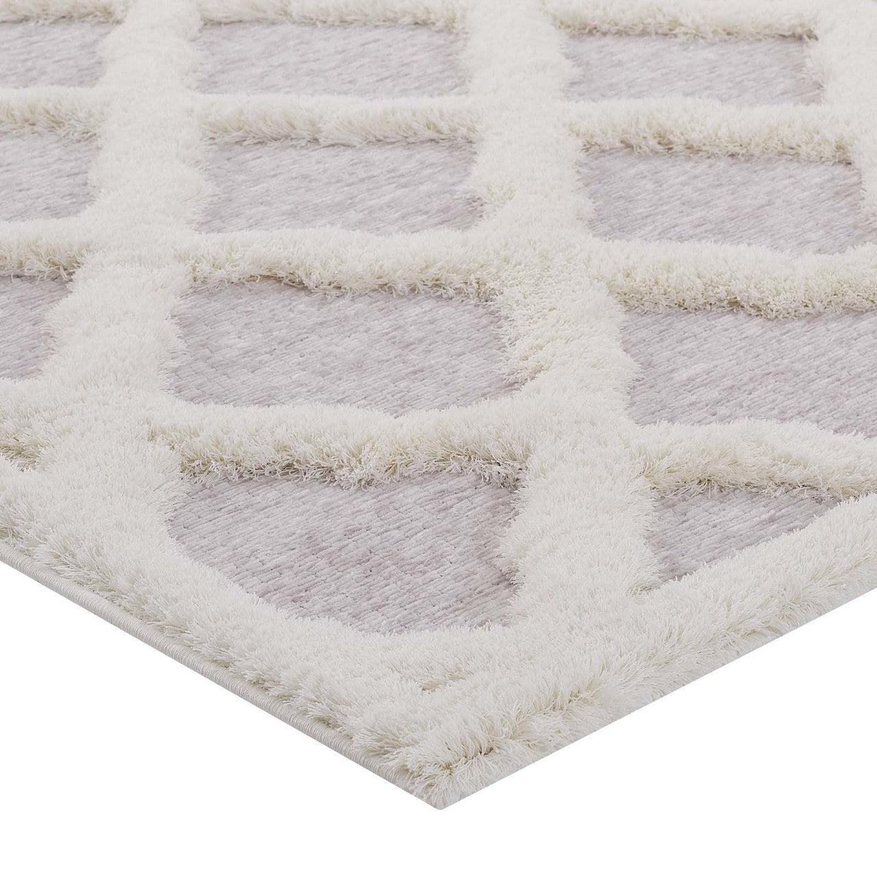 Regale Abstract Moroccan Trellis 5x8 Shag Area Rug, Fabric, Multi Grey Gray 15013