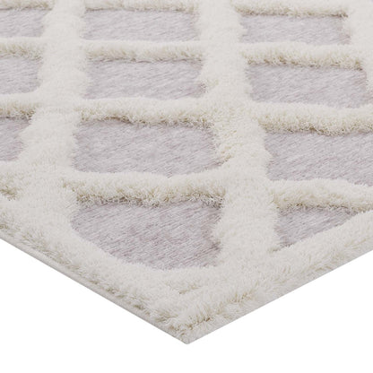 Regale Abstract Moroccan Trellis 5x8 Shag Area Rug, Fabric, Multi Grey Gray 15013