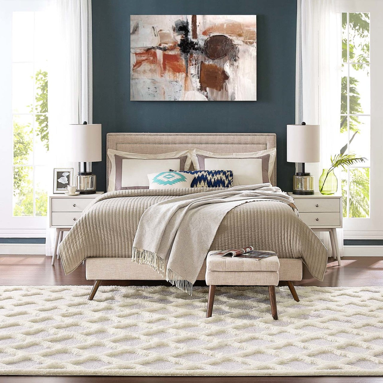 Regale Abstract Moroccan Trellis 5x8 Shag Area Rug, Fabric, Multi Grey Gray 15013