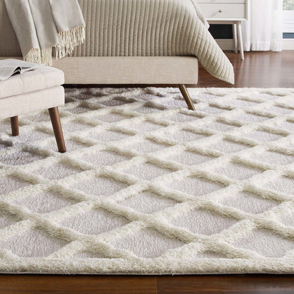 Regale Abstract Moroccan Trellis 5x8 Shag Area Rug, Fabric, Multi Grey Gray 15013