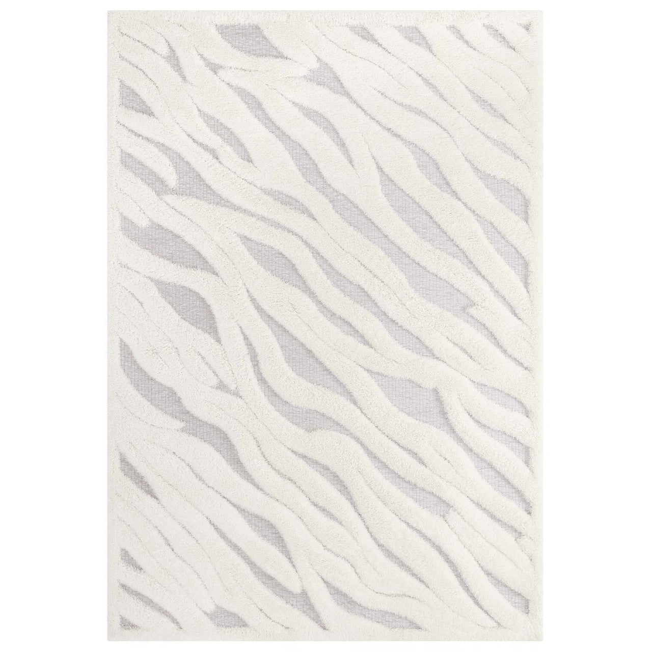Current Abstract Wavy Striped 5x8 Shag Area Rug, Fabric, Multi Grey Gray 15015