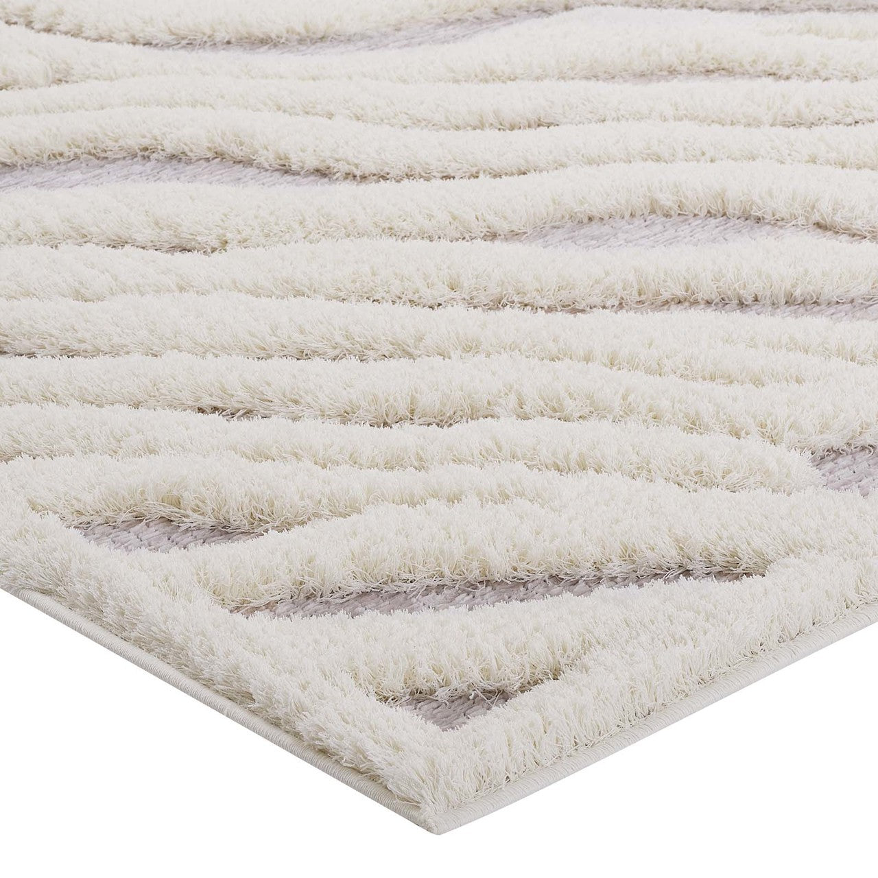 Current Abstract Wavy Striped 5x8 Shag Area Rug, Fabric, Multi Grey Gray 15015