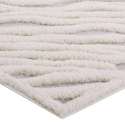 Current Abstract Wavy Striped 5x8 Shag Area Rug, Fabric, Multi Grey Gray 15015