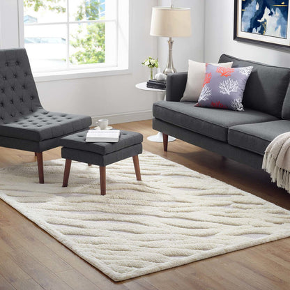 Current Abstract Wavy Striped 5x8 Shag Area Rug, Fabric, Multi Grey Gray 15015