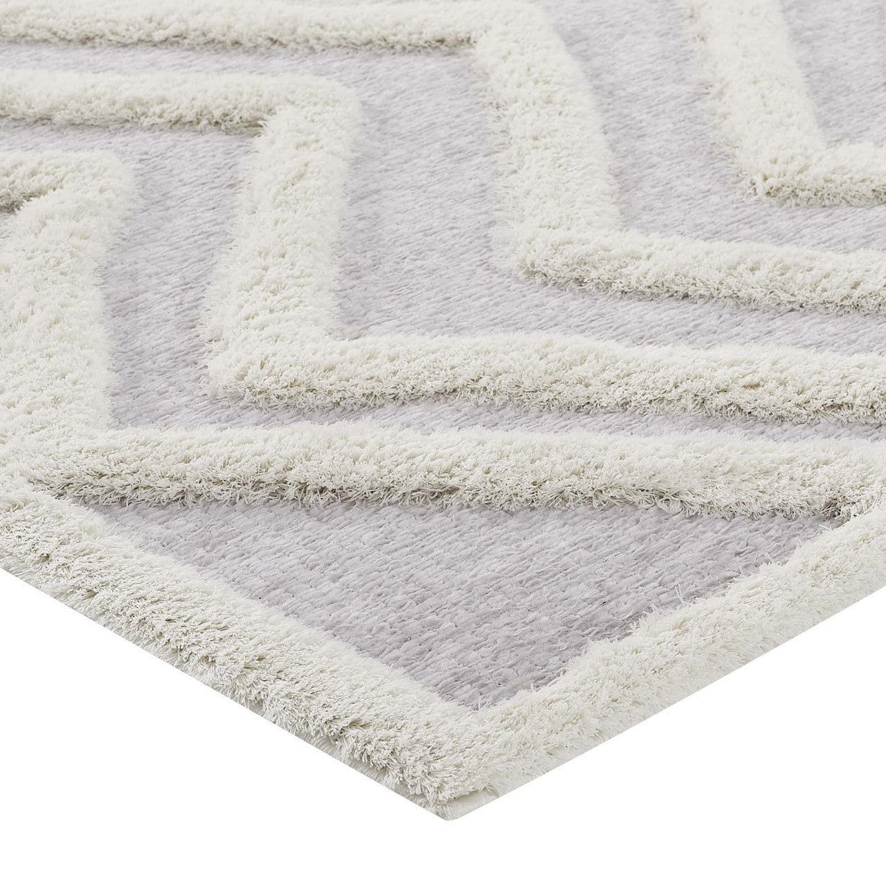 Pathway Abstract Chevron 5x8 Shag Area Rug, Fabric, Multi Grey Gray 15017