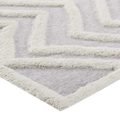 Pathway Abstract Chevron 5x8 Shag Area Rug, Fabric, Multi Grey Gray 15017