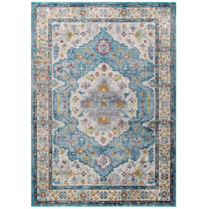 Success Anisah Distressed Vintage Floral Persian Medallion 4x6 Area Rug, Fabric, Multi Blue 15603
