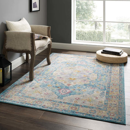 Success Anisah Distressed Vintage Floral Persian Medallion 4x6 Area Rug, Fabric, Multi Blue 15603