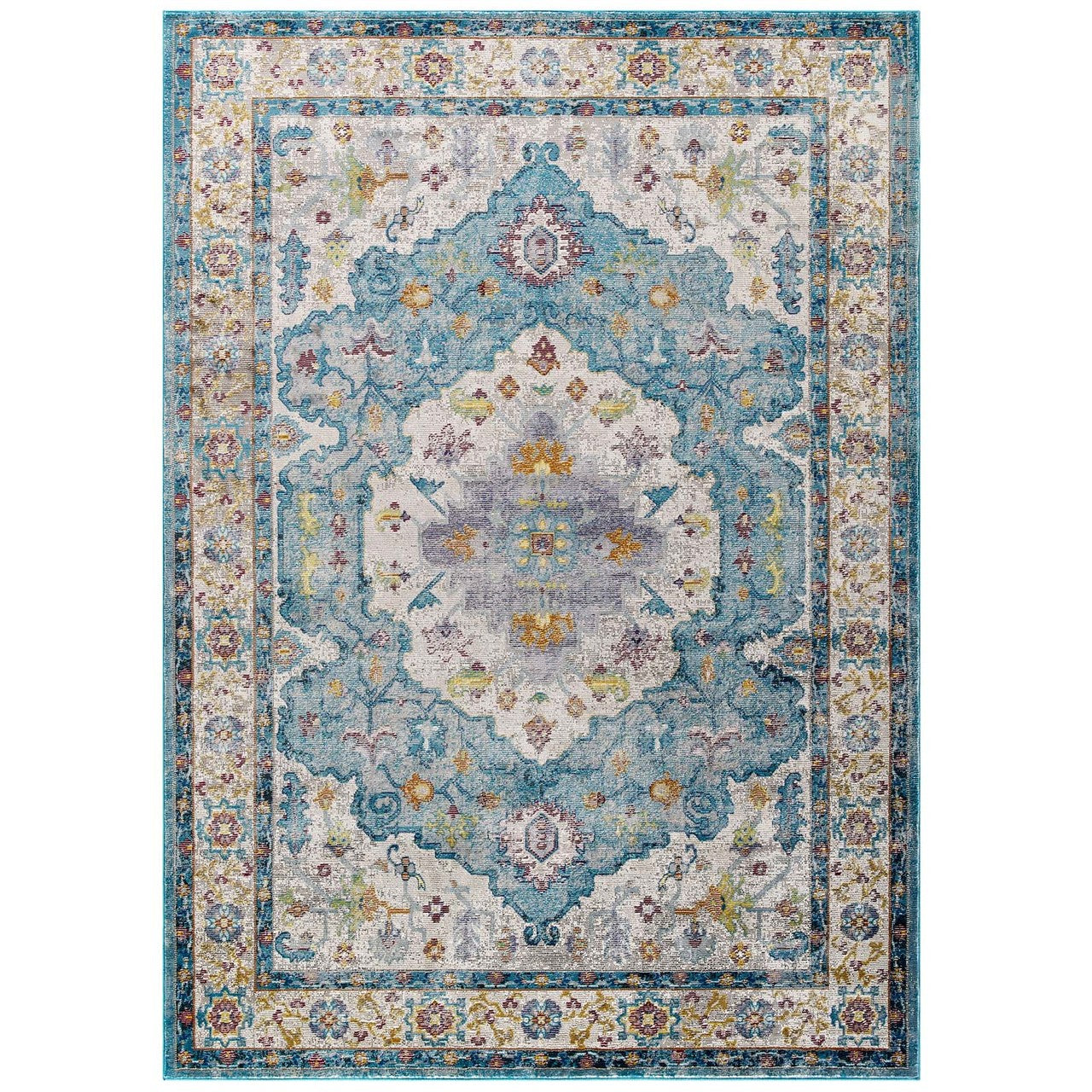 Success Anisah Distressed Vintage Floral Persian Medallion 5x8 Area Rug, Fabric, Multi Blue 15604