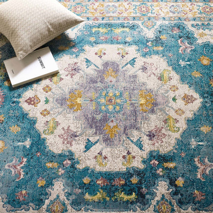 Success Anisah Distressed Vintage Floral Persian Medallion 5x8 Area Rug, Fabric, Multi Blue 15604