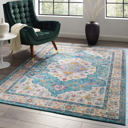 Success Anisah Distressed Vintage Floral Persian Medallion 5x8 Area Rug, Fabric, Multi Blue 15604