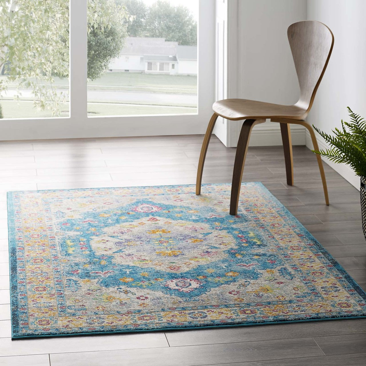 Success Anisah Distressed Vintage Floral Persian Medallion 4x6 Area Rug, Fabric, Multi Blue 15606