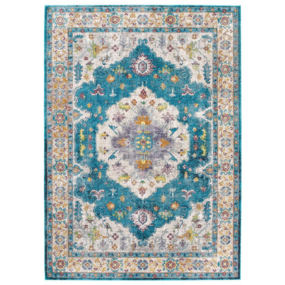 Success Anisah Distressed Vintage Floral Persian Medallion 5x8 Area Rug, Fabric, Multi Blue 15607