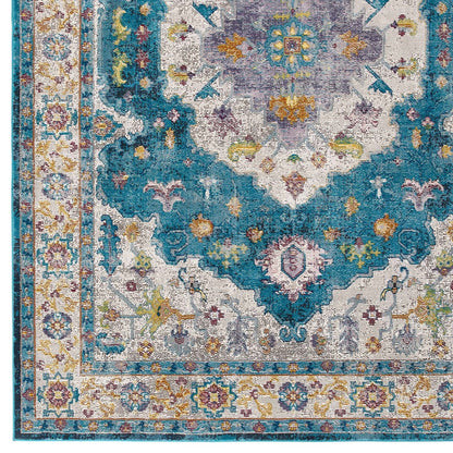 Success Anisah Distressed Vintage Floral Persian Medallion 5x8 Area Rug, Fabric, Multi Blue 15607