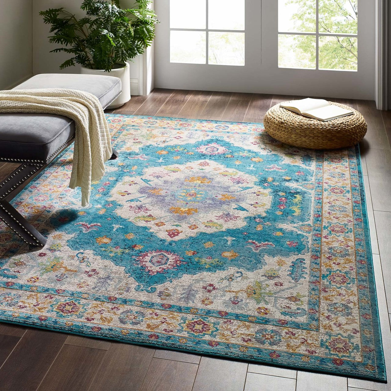 Success Anisah Distressed Vintage Floral Persian Medallion 5x8 Area Rug, Fabric, Multi Blue 15607