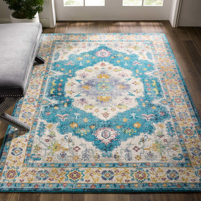 Success Anisah Distressed Vintage Floral Persian Medallion 5x8 Area Rug, Fabric, Multi Blue 15607