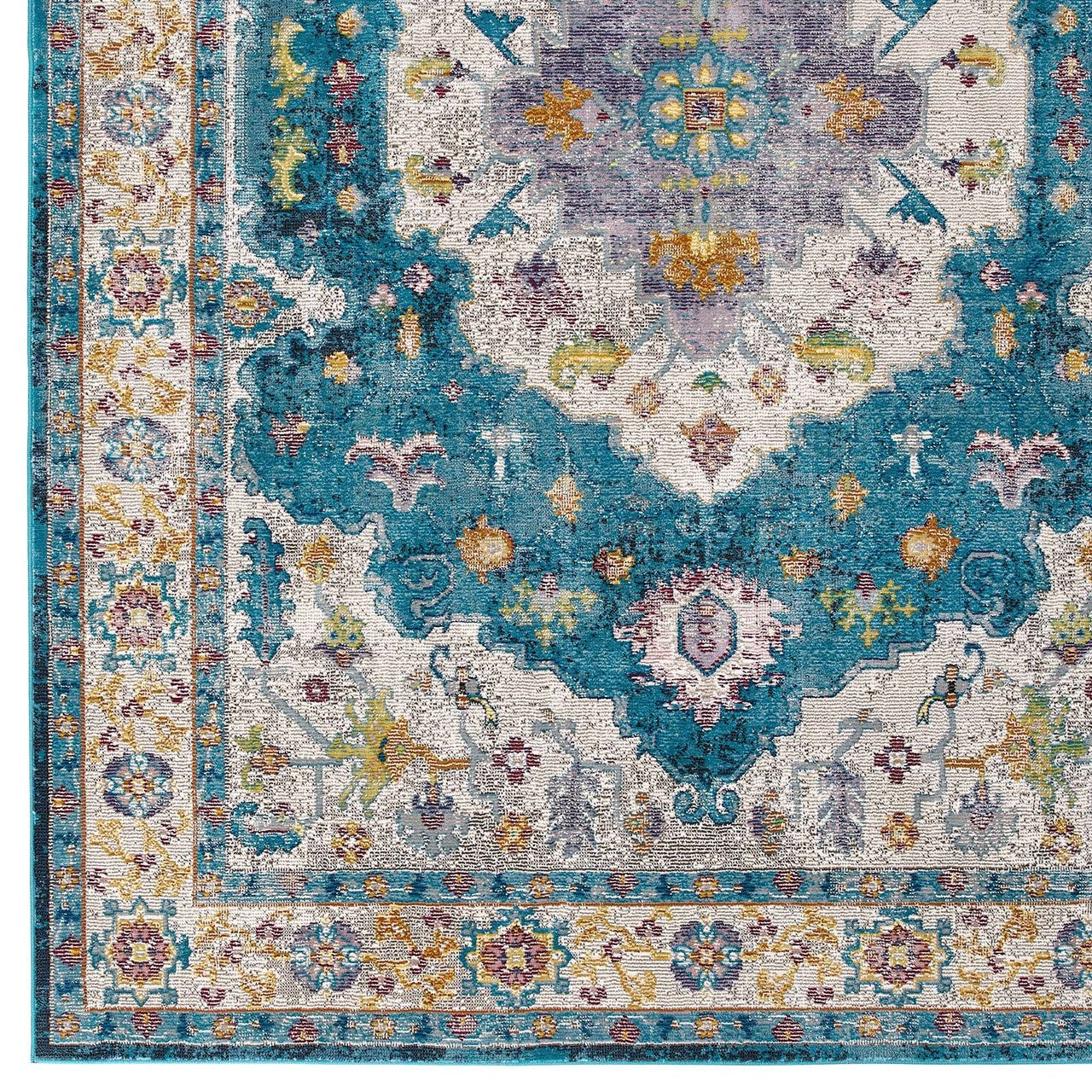 Success Anisah Distressed Vintage Floral Persian Medallion 8x10 Area Rug, Fabric, Multi Blue 15608