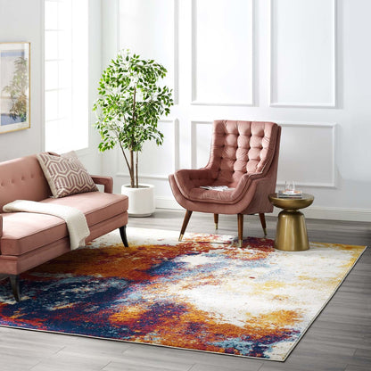 Entourage Adeline Contemporary Modern Abstract 8x10 Area Rug, Fabric, Multi Red 15618