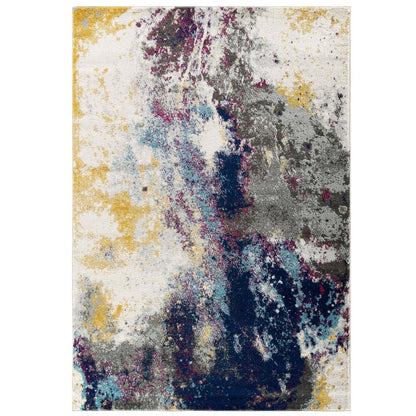 Entourage Adeline Contemporary Modern Abstract 5x8 Area Rug, Fabric, Multi Blue 15619