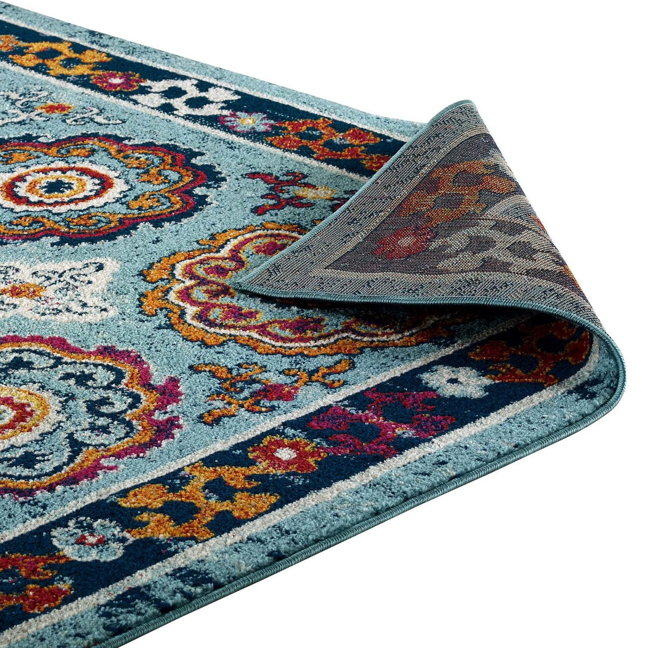 Entourage Odile Transitional Distressed Vintage Floral Moroccan Trellis 5x8 Area Rug, Fabric, Multi Blue 15623