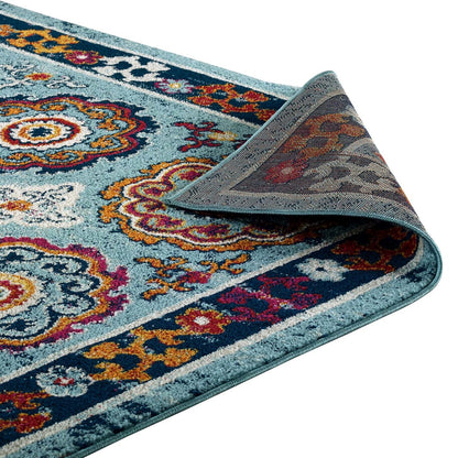 Entourage Odile Transitional Distressed Vintage Floral Moroccan Trellis 5x8 Area Rug, Fabric, Multi Blue 15623