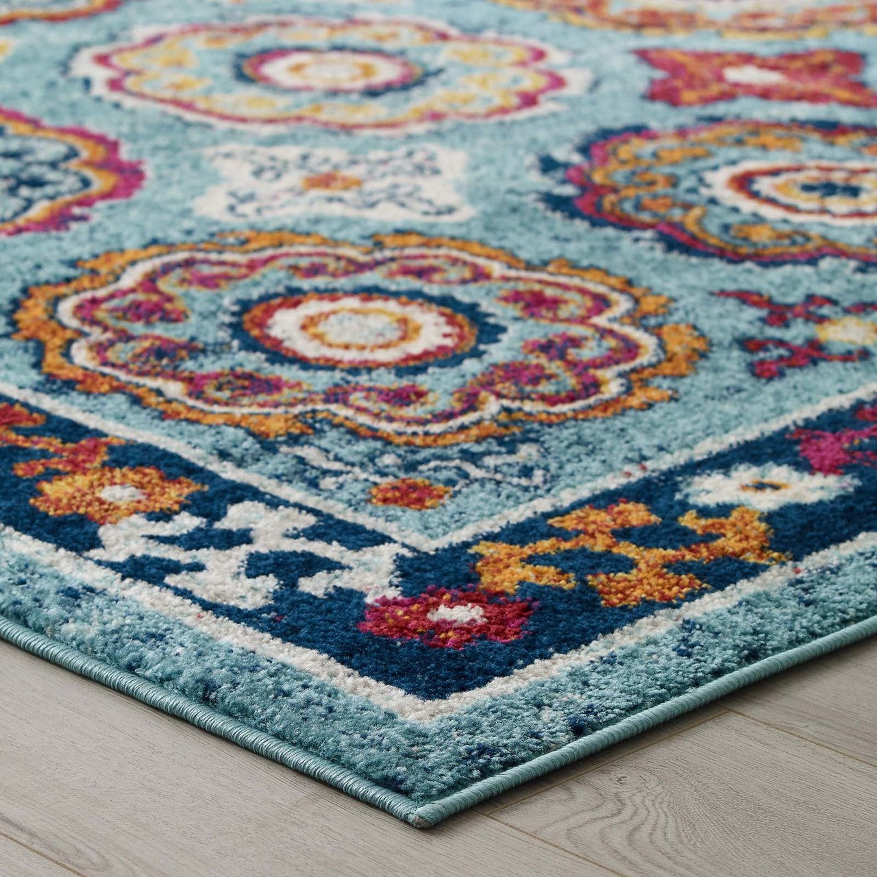 Entourage Odile Transitional Distressed Vintage Floral Moroccan Trellis 5x8 Area Rug, Fabric, Multi Blue 15623