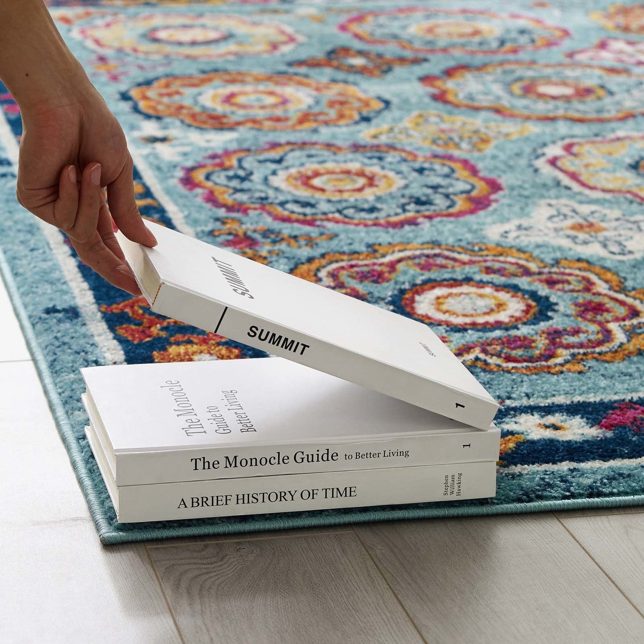 Entourage Odile Transitional Distressed Vintage Floral Moroccan Trellis 5x8 Area Rug, Fabric, Multi Blue 15623