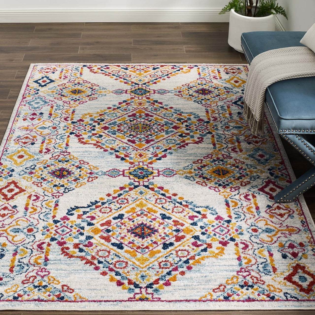 Entourage Khalida Distressed Vintage Floral Lattice 5x8 Area Rug, Fabric, Antique  Orange 15627