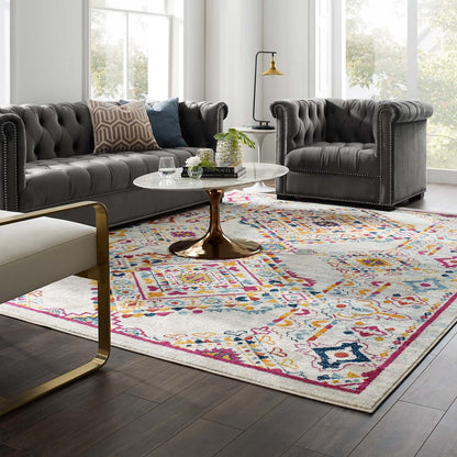 Entourage Khalida Distressed Vintage Floral Lattice 8x10 Area Rug, Fabric, Antique  Orange 15628