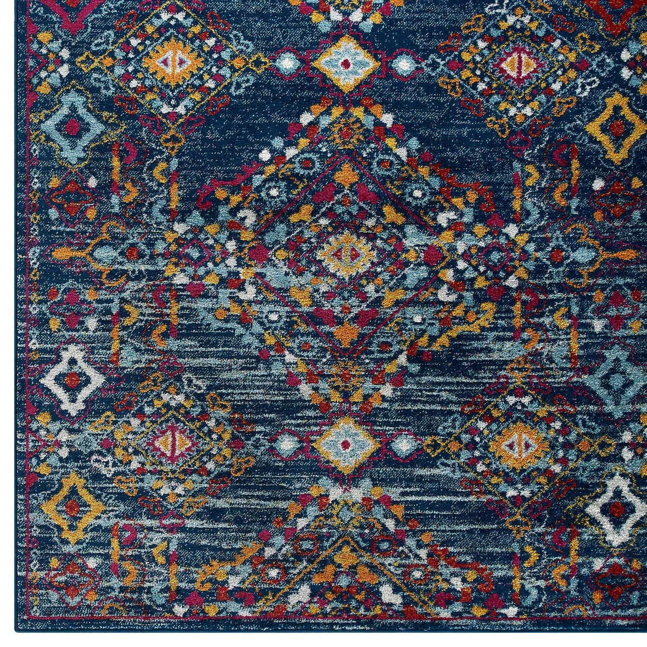 Entourage Khalida Distressed Vintage Floral Lattice 5x8 Area Rug, Fabric, Multi Blue 15629
