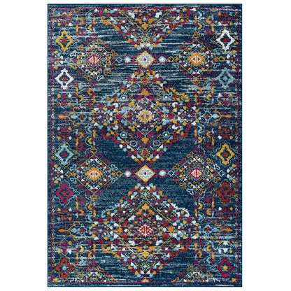 Entourage Khalida Distressed Vintage Floral Lattice 8x10 Area Rug, Fabric, Multi Blue 15630