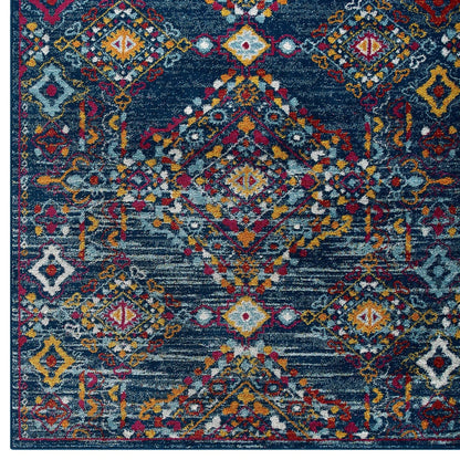 Entourage Khalida Distressed Vintage Floral Lattice 8x10 Area Rug, Fabric, Multi Blue 15630