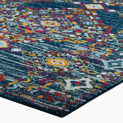 Entourage Khalida Distressed Vintage Floral Lattice 8x10 Area Rug, Fabric, Multi Blue 15630