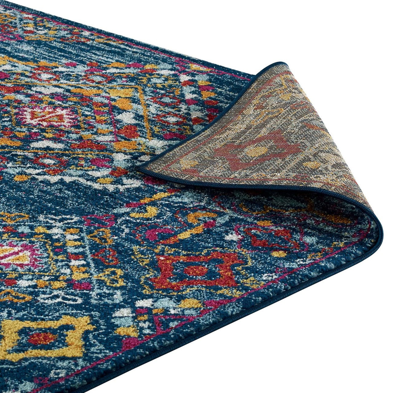 Entourage Khalida Distressed Vintage Floral Lattice 8x10 Area Rug, Fabric, Multi Blue 15630