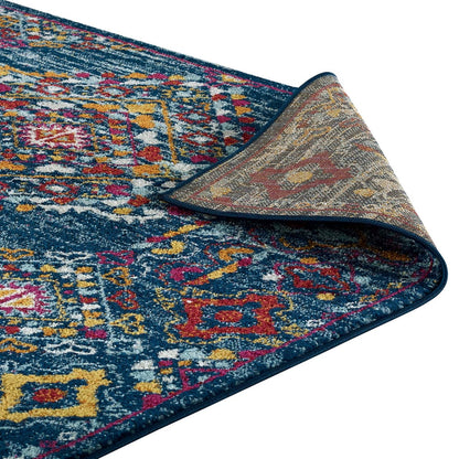 Entourage Khalida Distressed Vintage Floral Lattice 8x10 Area Rug, Fabric, Multi Blue 15630