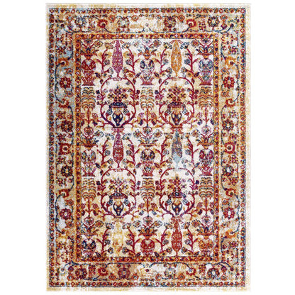 Entourage Jessa Distressed Vintage Floral Lattice 5x8 Area Rug, Fabric, Antique  Orange 15631