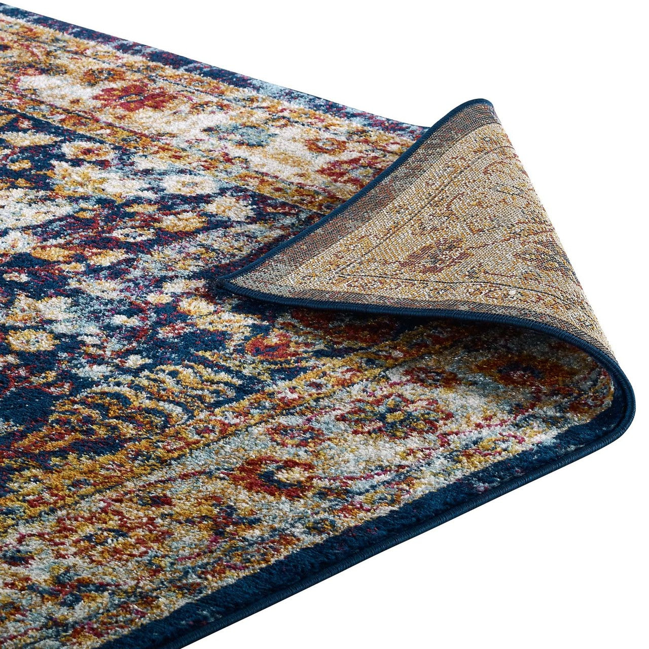 Entourage Jessa Distressed Vintage Floral Lattice 5x8 Area Rug, Fabric, Multi Blue 15633