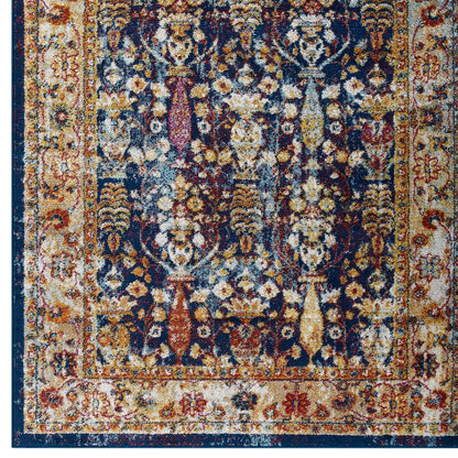 Entourage Jessa Distressed Vintage Floral Lattice 8x10 Area Rug, Fabric, Multi Blue 15634