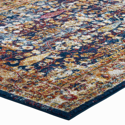 Entourage Jessa Distressed Vintage Floral Lattice 8x10 Area Rug, Fabric, Multi Blue 15634