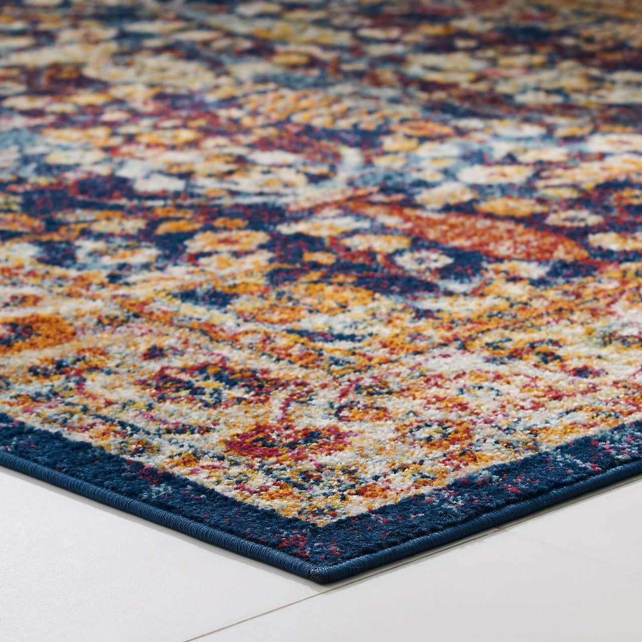 Entourage Jessa Distressed Vintage Floral Lattice 8x10 Area Rug, Fabric, Multi Blue 15634