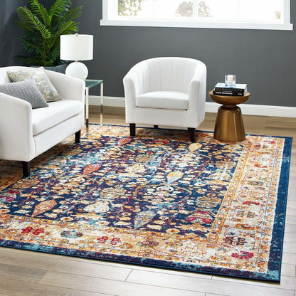 Entourage Jessa Distressed Vintage Floral Lattice 8x10 Area Rug, Fabric, Multi Blue 15634