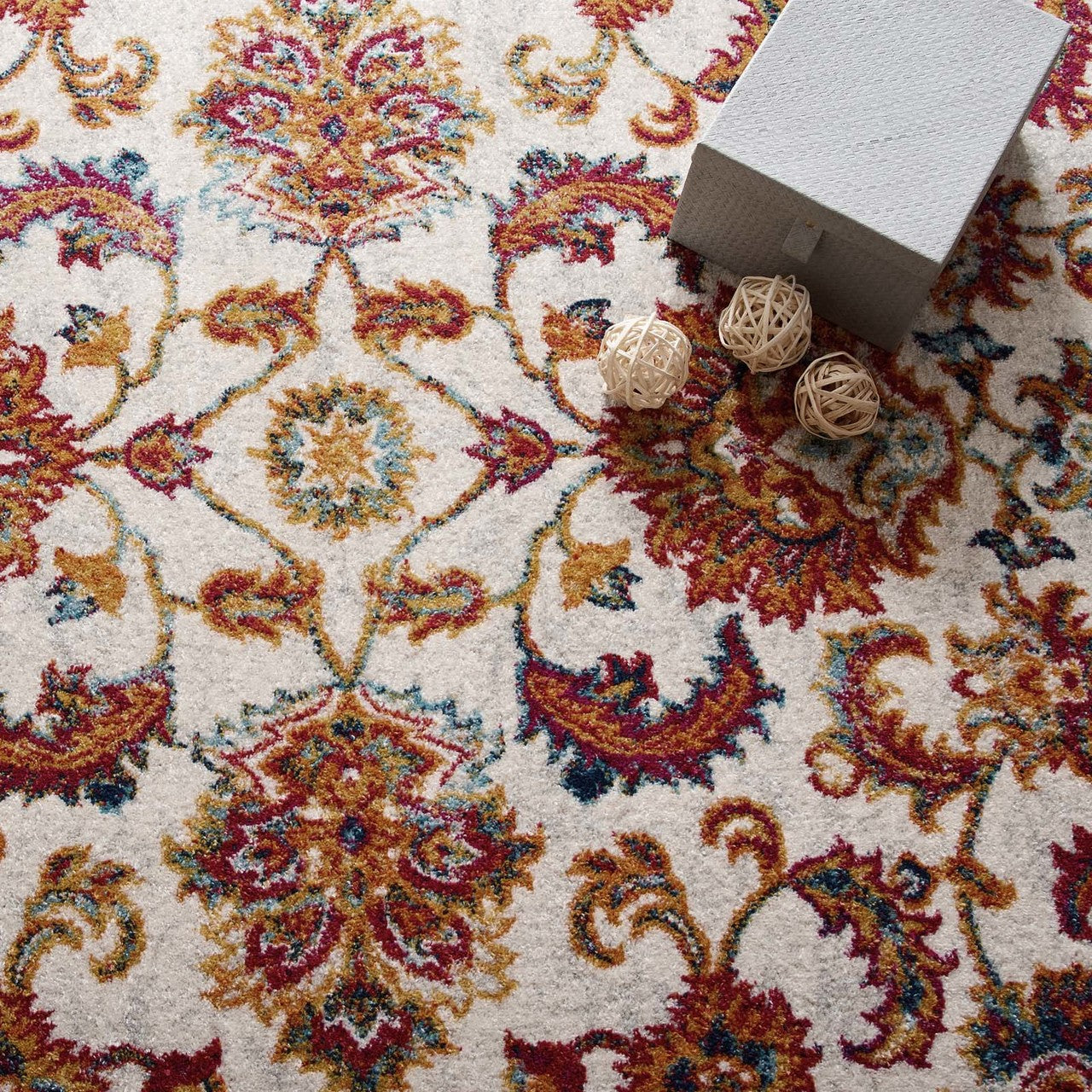 Entourage Azami Distressed Vintage Floral Lattice 8x10 Area Rug, Fabric, Antique  Orange 15636
