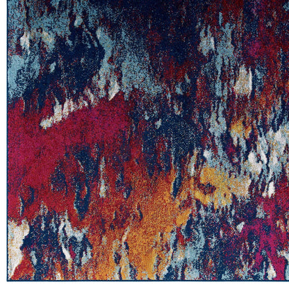 Entourage Foliage Contemporary Modern Abstract 5x8 Area Rug, Fabric, Multi Blue 15637