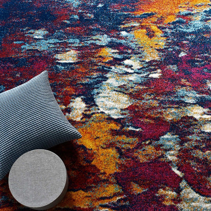 Entourage Foliage Contemporary Modern Abstract 8x10 Area Rug, Fabric, Multi Blue 15638